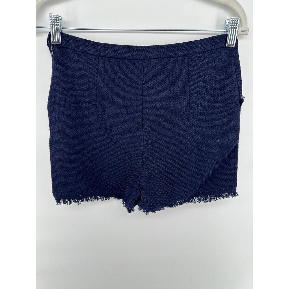 ST. JOHN Shorts Jacquard wool-blend Navy Blue Fringe Pockets #L